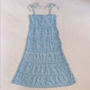 CZ by Carolina Zapf | Floral Embroidered Tie Shoulder Tiered Cotton Dress Blue 8